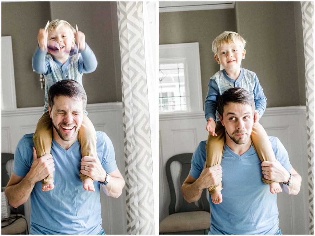 Family Photographer Miriam Dubinsky shares 5 gift ideas for Father's day in a photo of a laughing boy with his dad