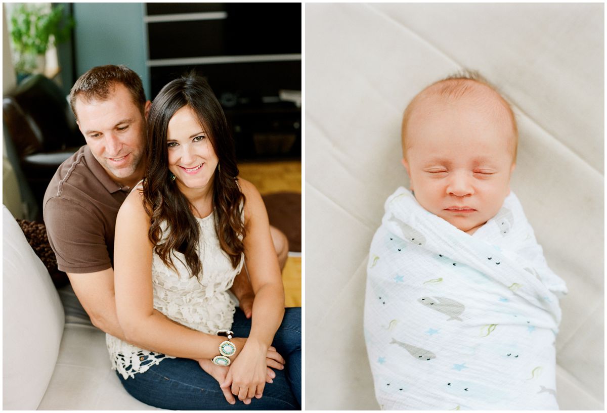 baby boy sleeping next to his mom and dad hugging each other in NJ home