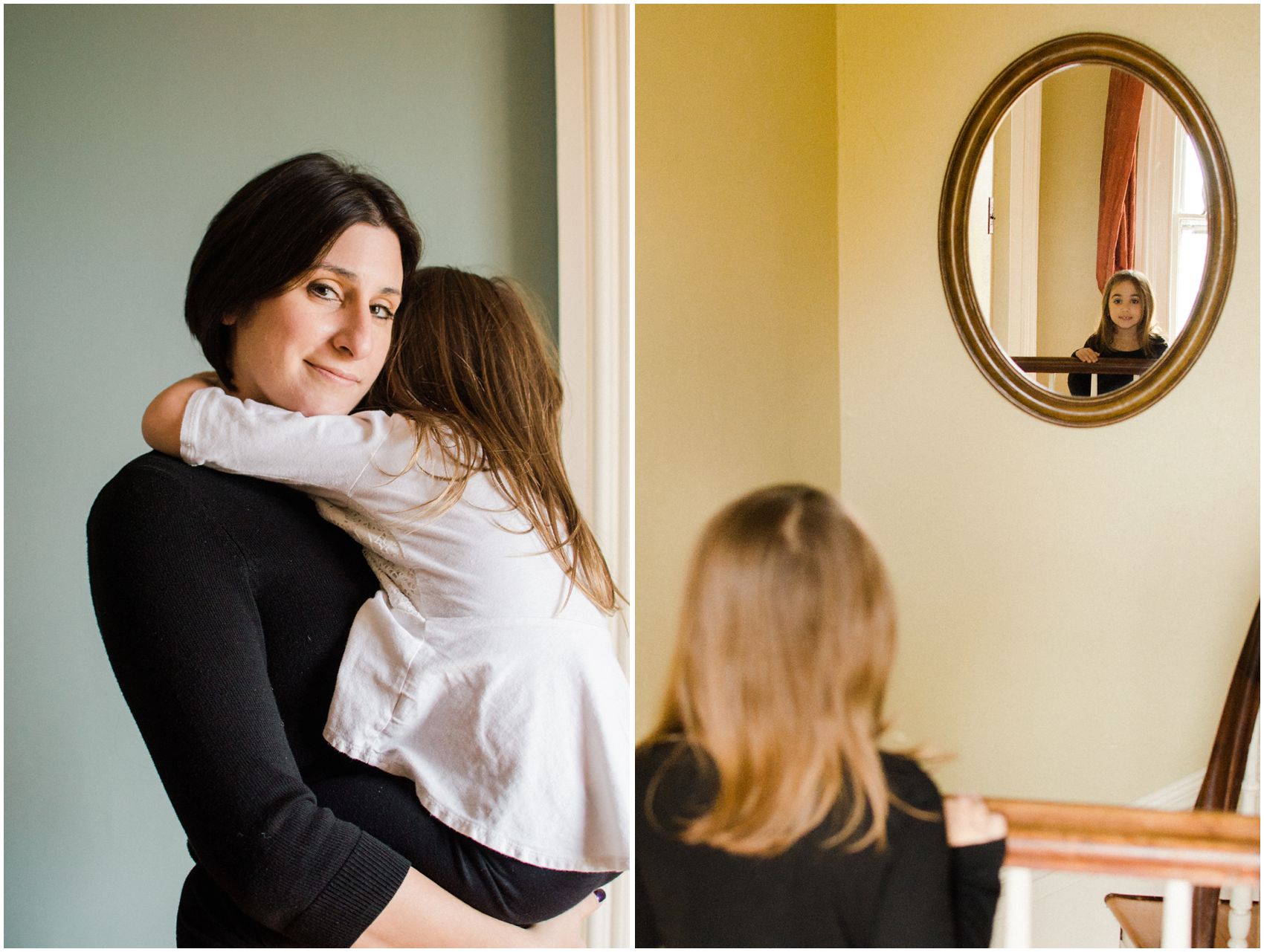 Happy mom hugging her daughter in Woodcliff Lake, NJ home