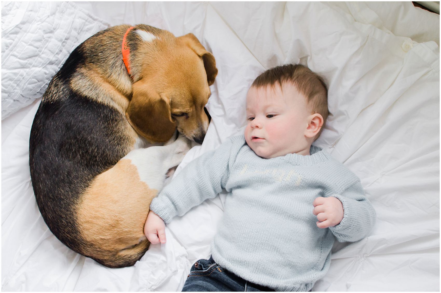 snuggle time with the baby boy and the cozy dog