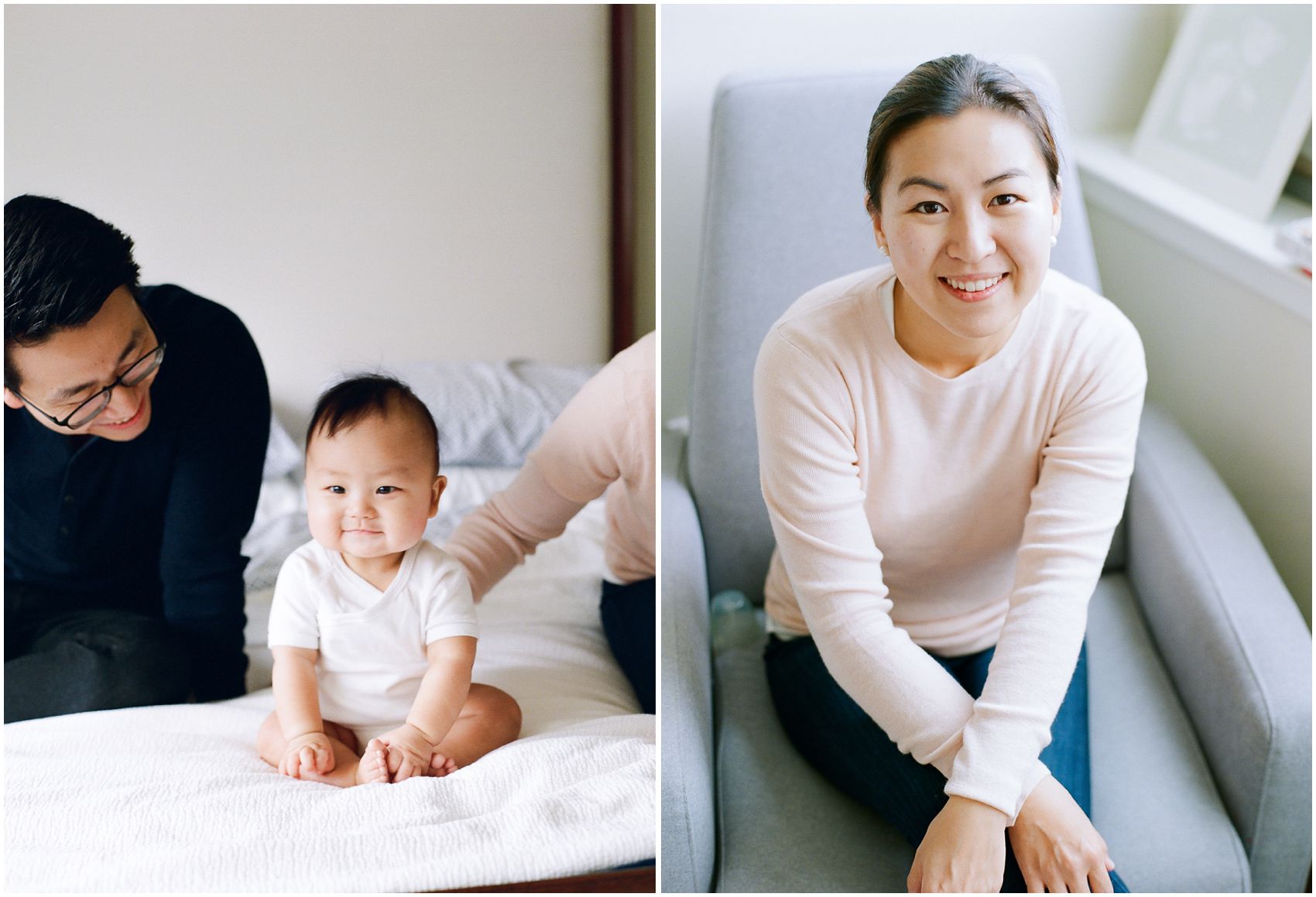 smiling 6 months baby boy with mom and dad in Jersey City, NJ family portraits