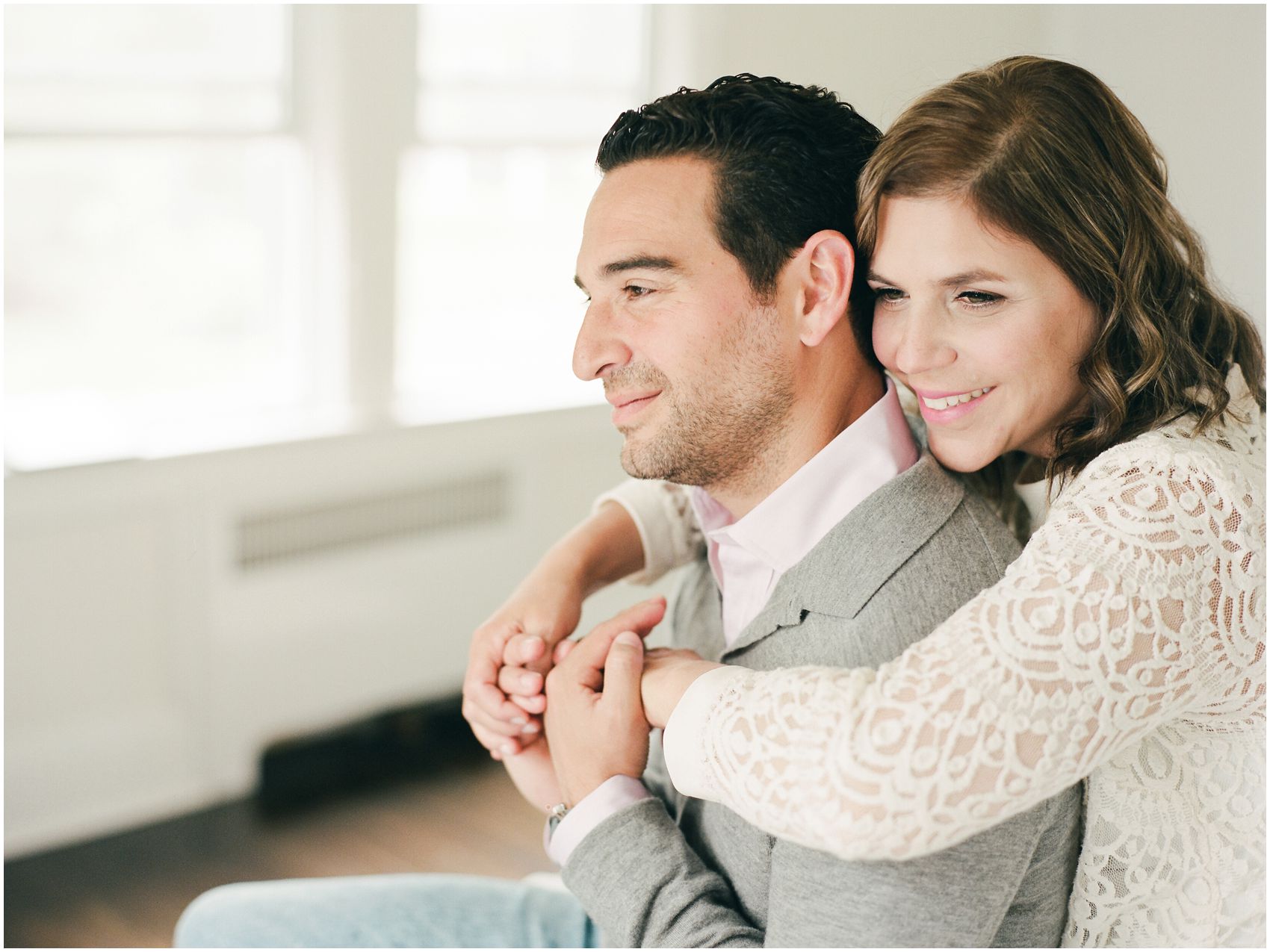 engagement session photos of a snuggled couple in Montclair NJ