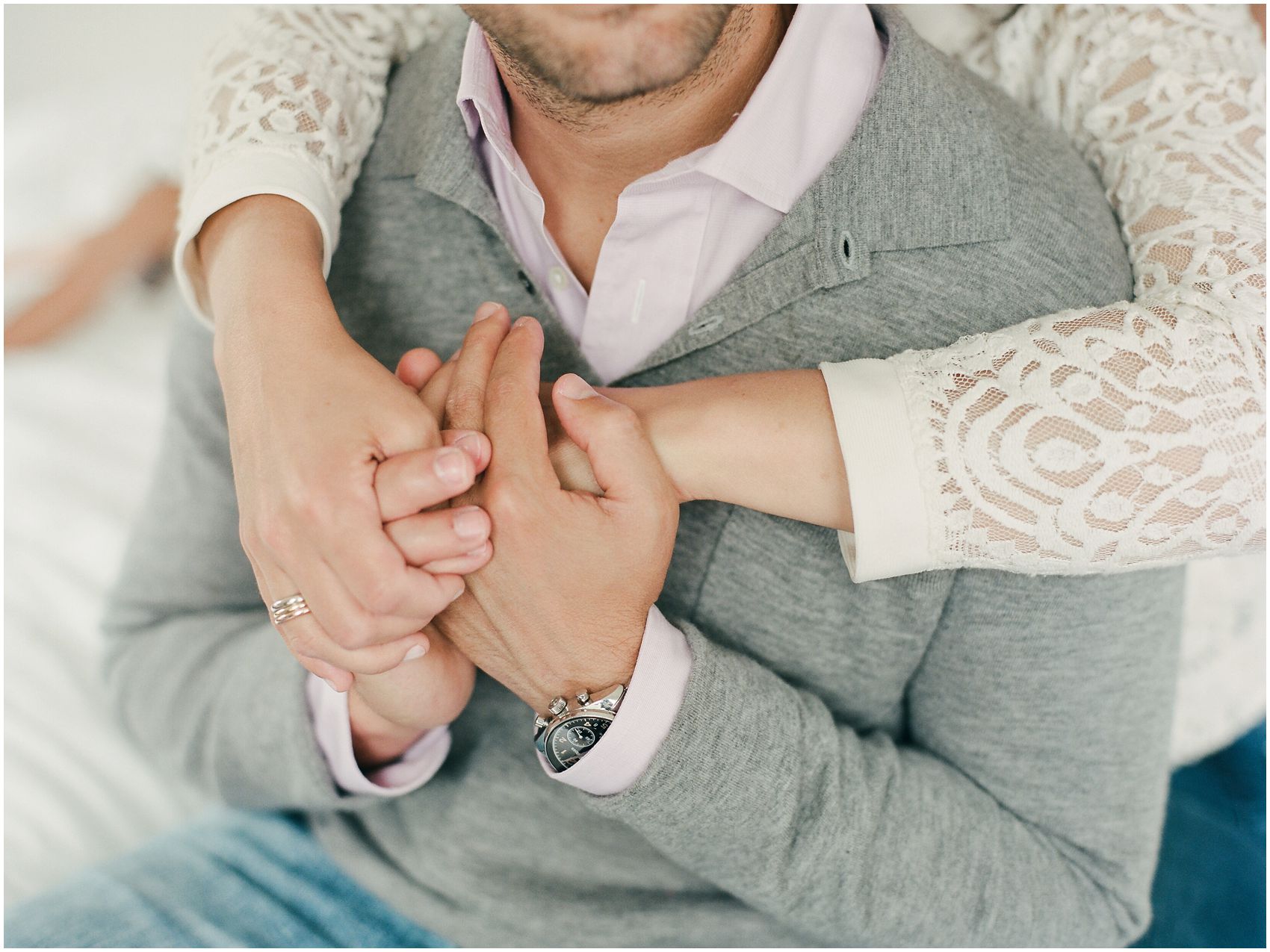 a couple holding hands during engagement photos in Essex County NJ