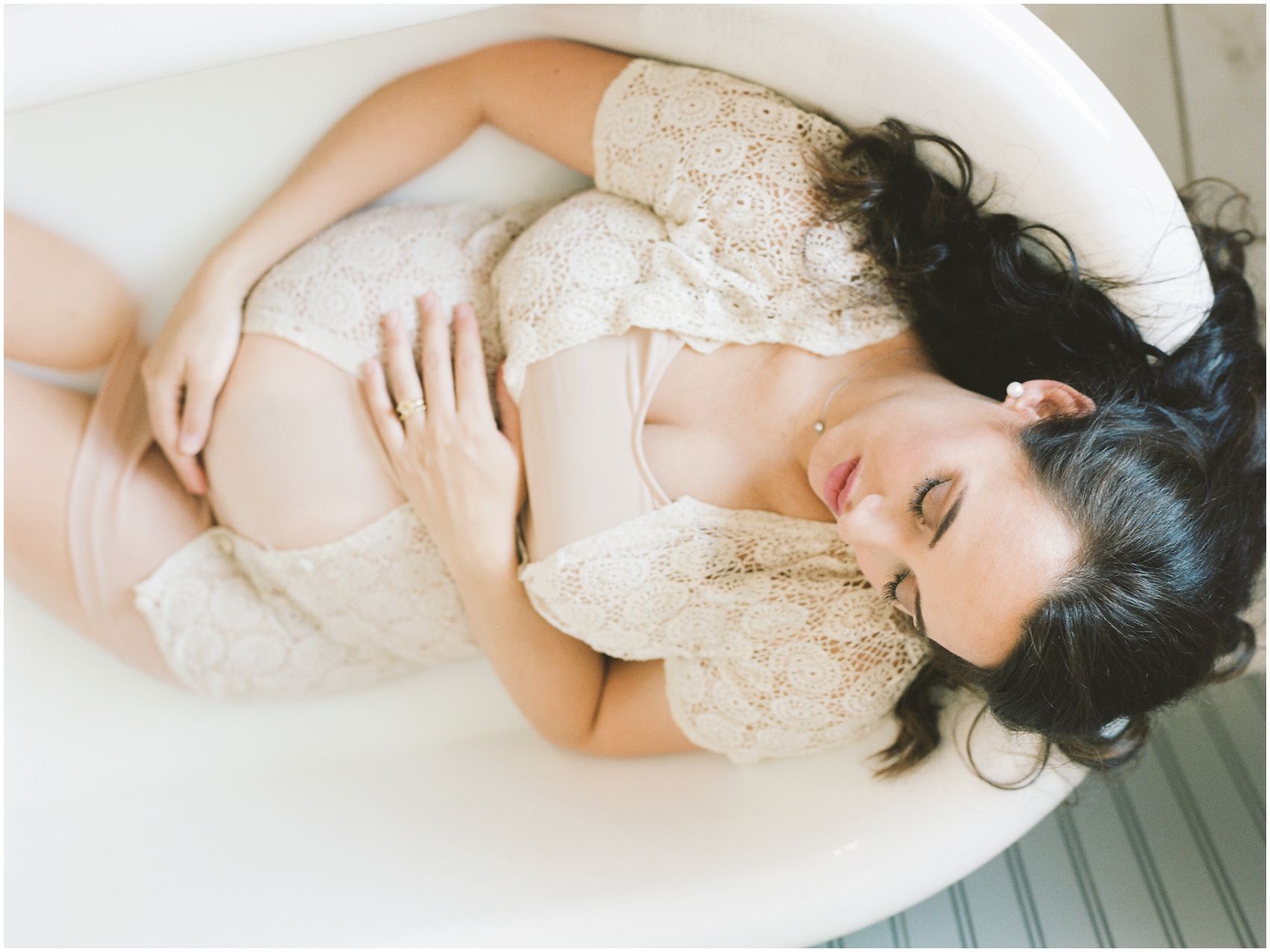 milk bath during NYC maternity session