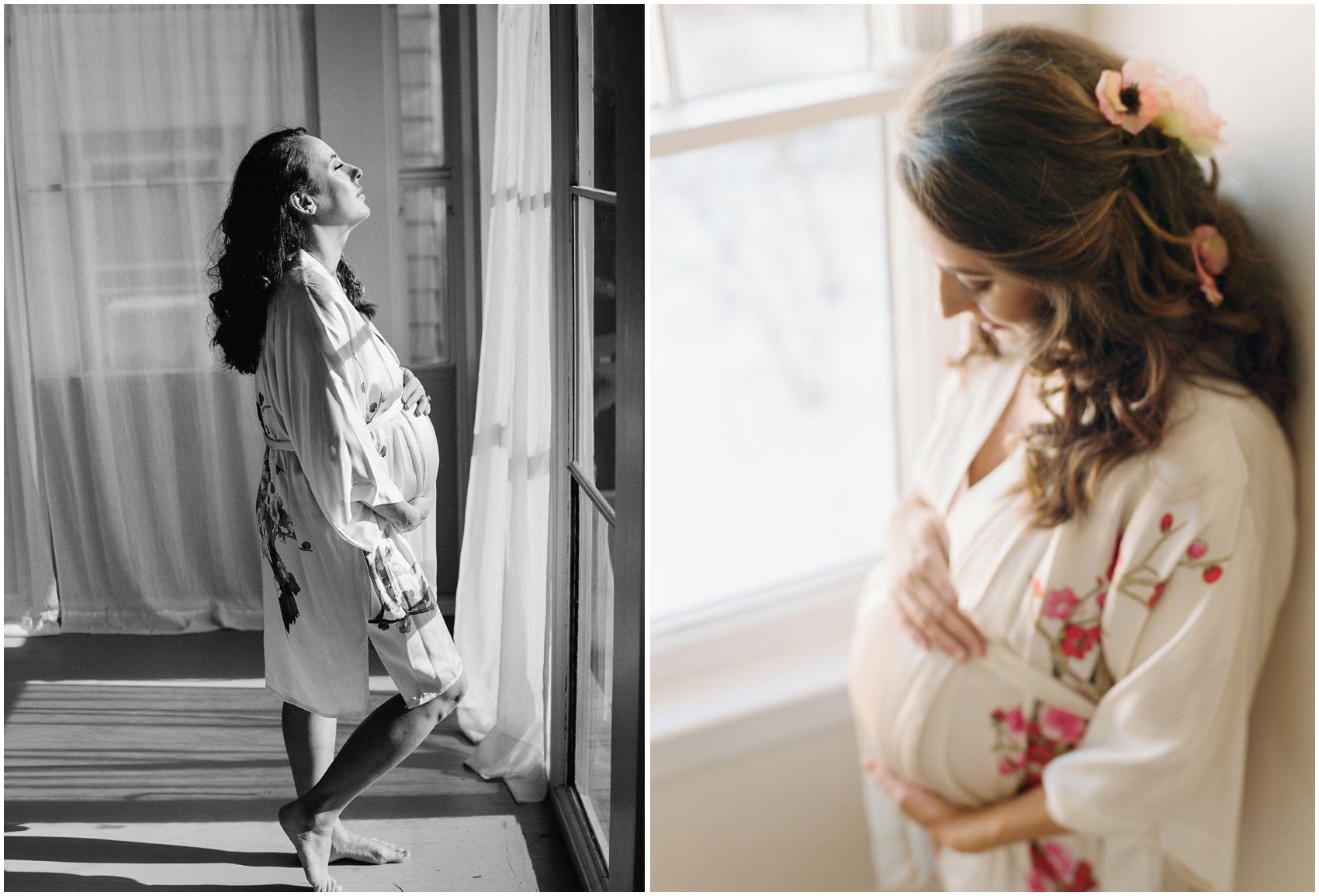 pregnant mom basking in the sunlight in the home maternity session