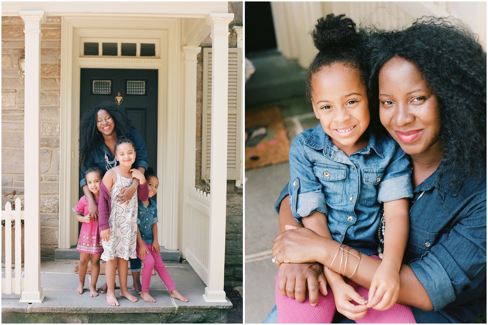 mom is hugging her girls for a family session in Verona NJ