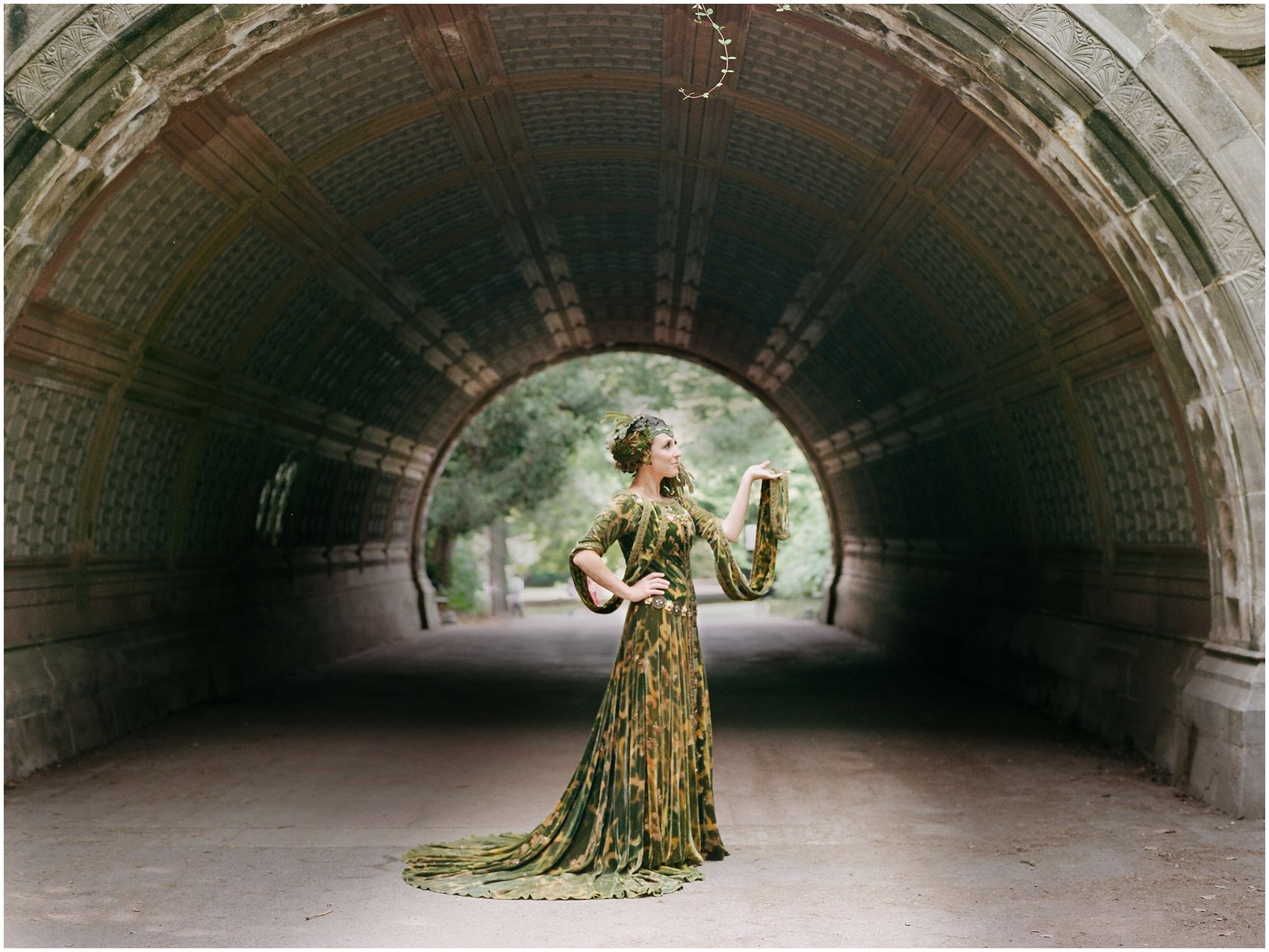 mom dressed up as nature goddess in prospect park