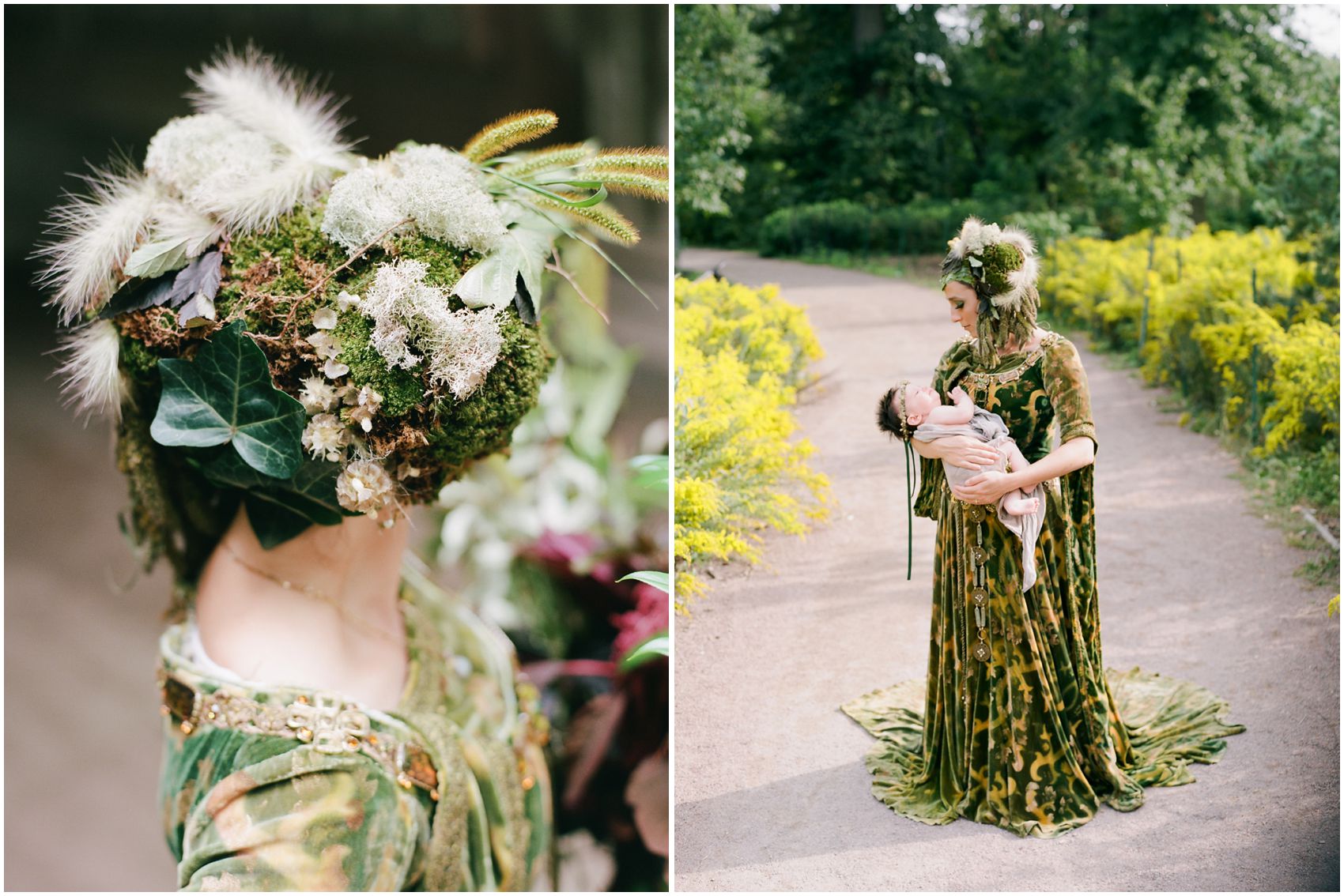 gorgeous floral head piece on a Nature Goddess themed drum photo shoot in Central Park NY