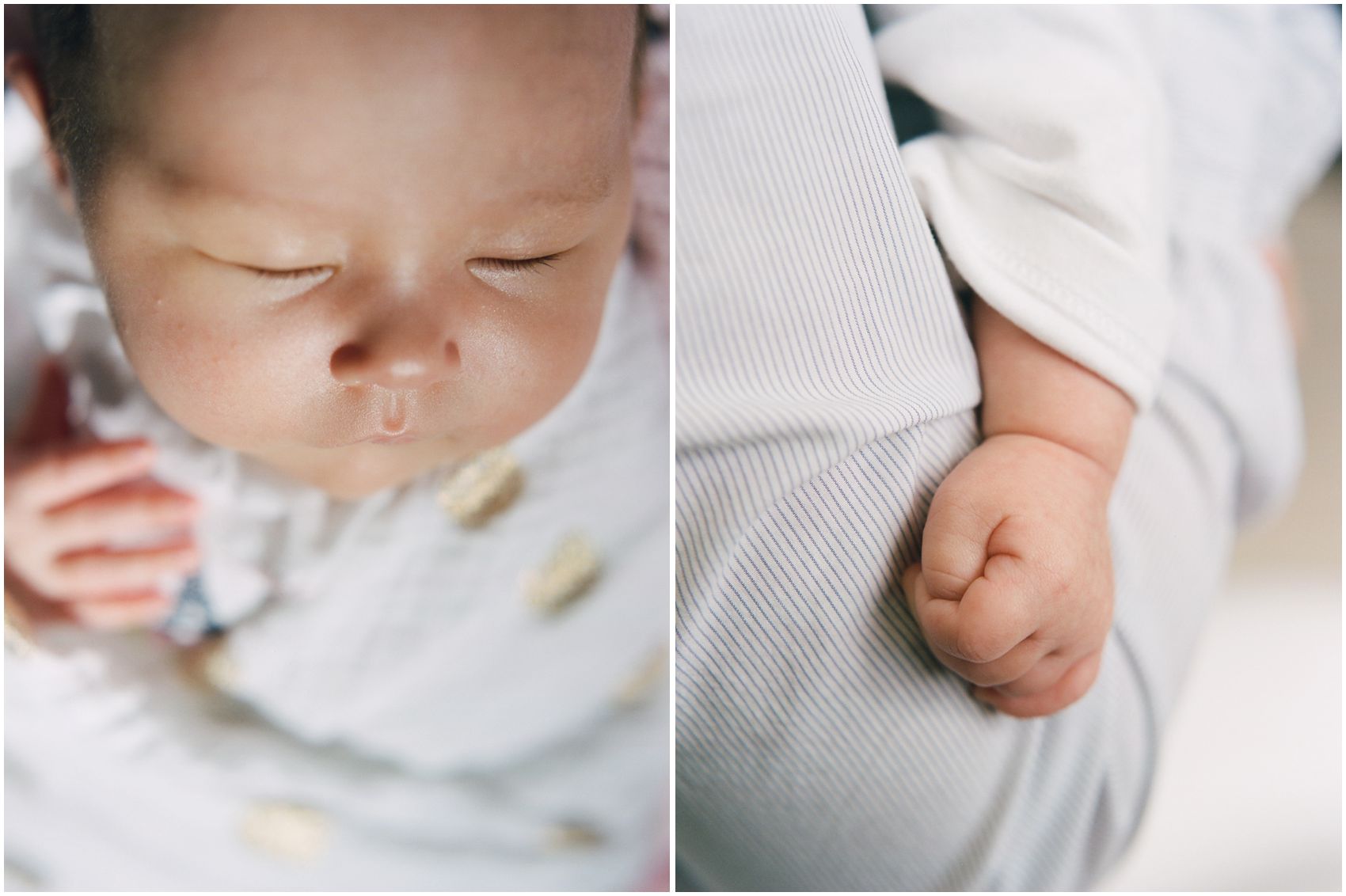 a closeup portrait taken in NYC of a sleeping baby girl little hand and beautiful eyelashes