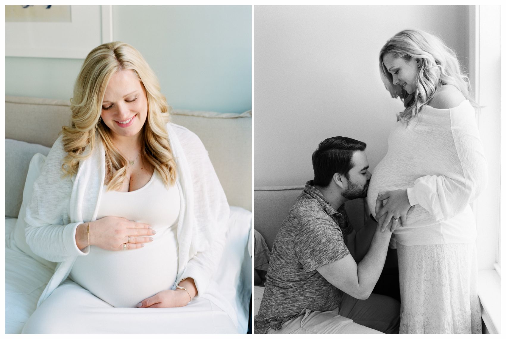 Best Maternity Photographer in NYC capturing a dad kissing his wife pregnant belly in Hoboken NJ