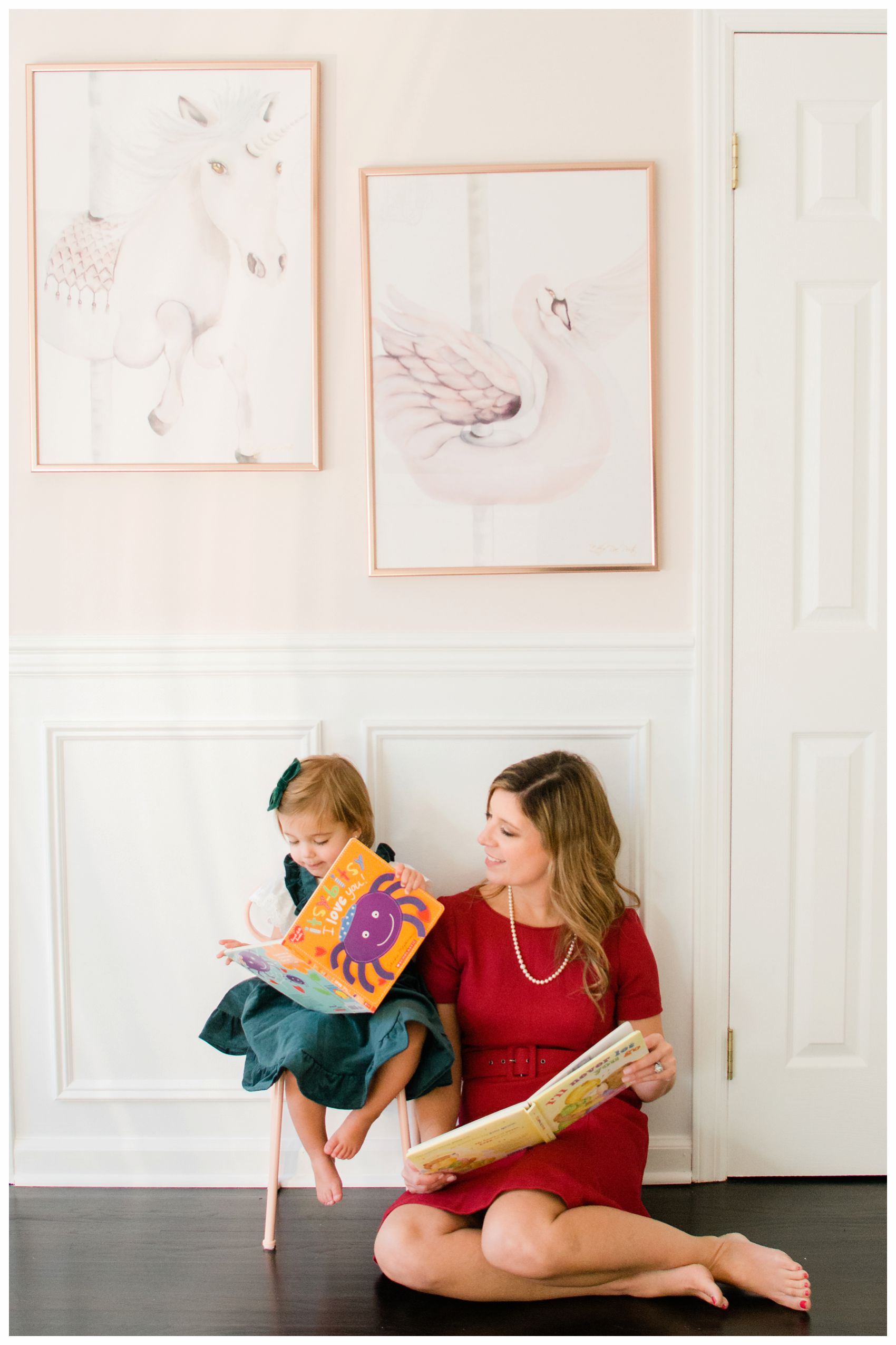 reading time for mom and little girl at their NJ home