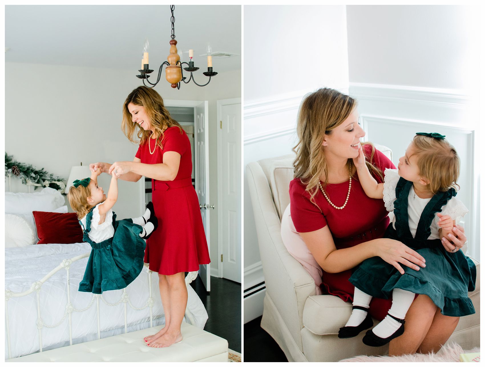 family holiday photo shoot at NJ home with mom and little girl